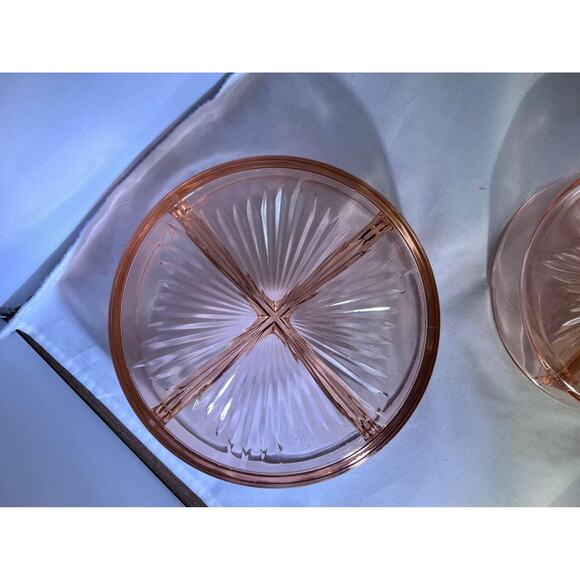 Vintage Pink Depression Glass- set of 2 divided relish dishes - Picture 6 of 9
